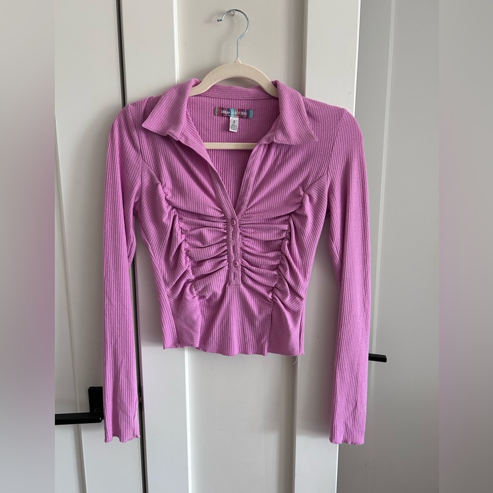 Urban Outfitters Pink Ruched Long Sleeve Top